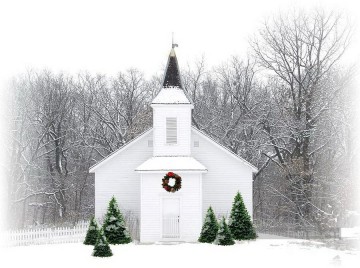 Église de Noël du pays enneigement Peinture à l'huile